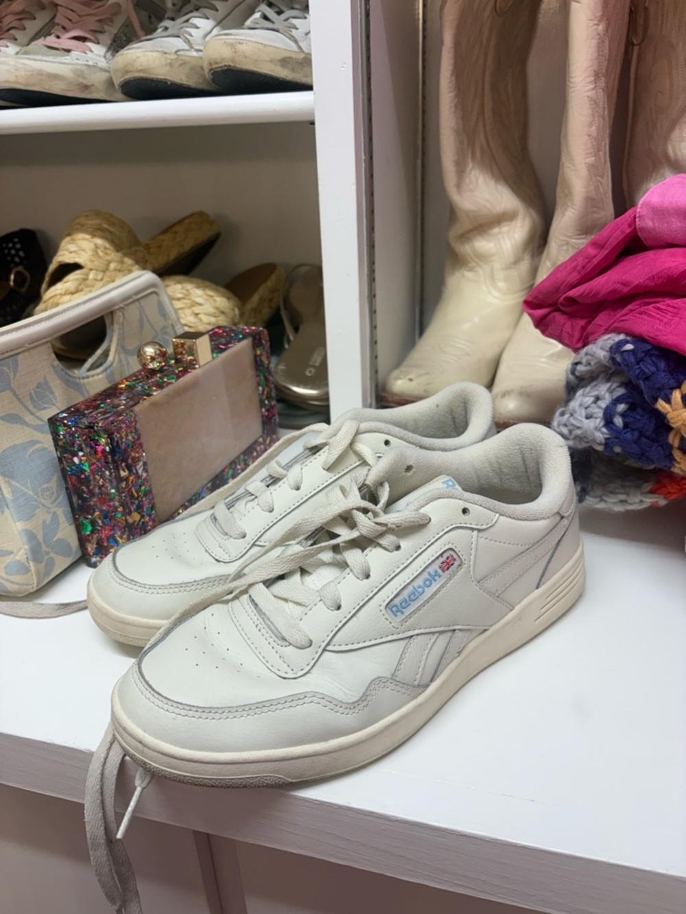 Reebok Off-White Leather Classic Sneakers with Subtle Blue Logo